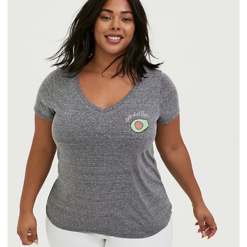 Torrid Size 4 “SLIM FIT V-NECK TEE - HERITAGE COTTON HEATHER GREY AVOCADO”